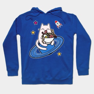 Cartoon cat astronaut in space with bowl of ramen Hoodie